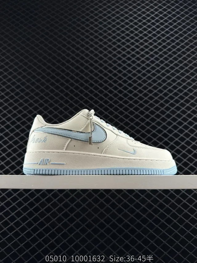 Nike Air Force 1 Beige and Light Blue Leather Lifestyle Sneakers 7