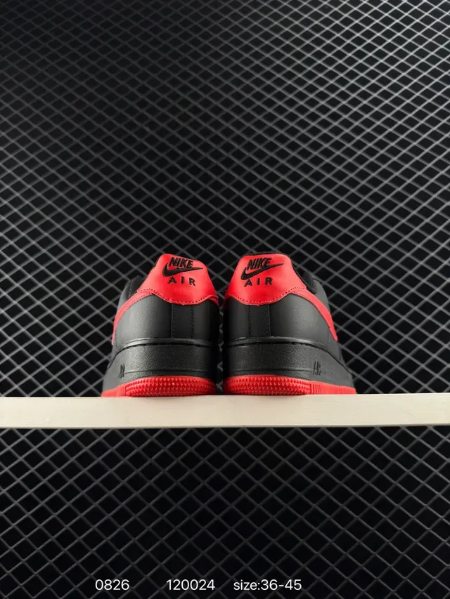 Nike Air Force 1 Black Red Low-Top Perforated Toe Lifestyle Sneakers 5