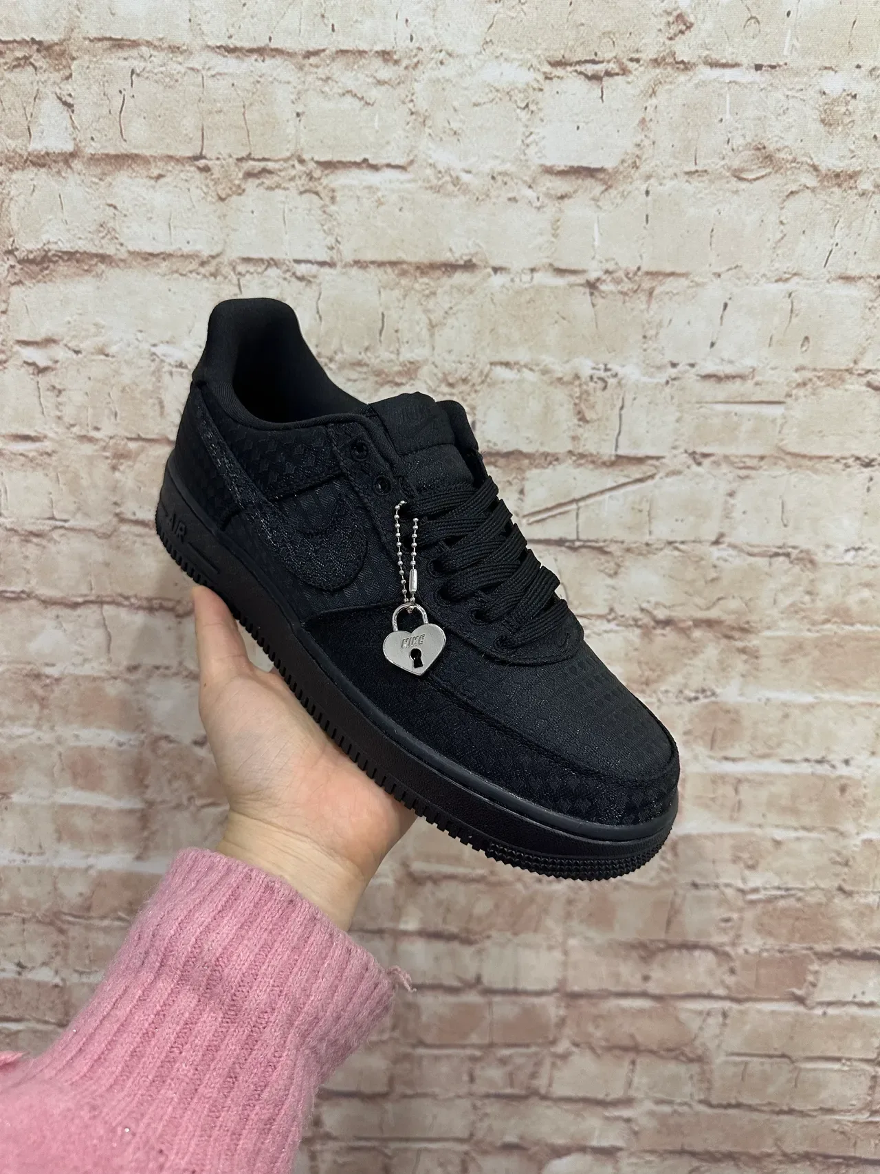 Nike Air Force 1 Black Silver Textured Upper Flat Rubber Cupsole Lifestyle Sneakers 2