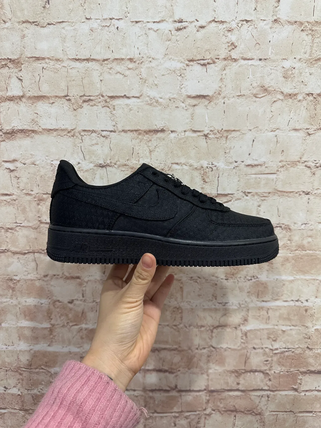 Nike Air Force 1 Black Silver Textured Upper Flat Rubber Cupsole Lifestyle Sneakers 3