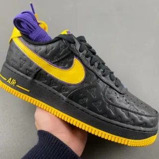 Nike Air Force 1 Black Yellow Purple Embossed Lifestyle Sneakers