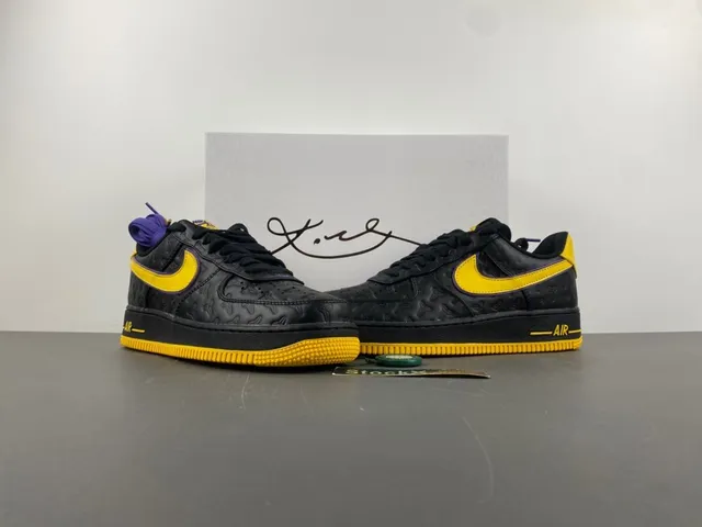 Nike Air Force 1 Black Yellow Purple Embossed Lifestyle Sneakers 12