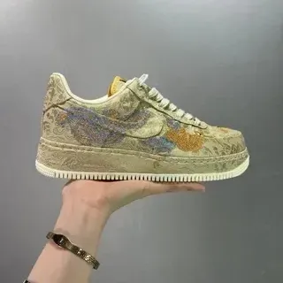 Nike Air Force 1 Embroidered Brocade Beige Lifestyle Sneakers
