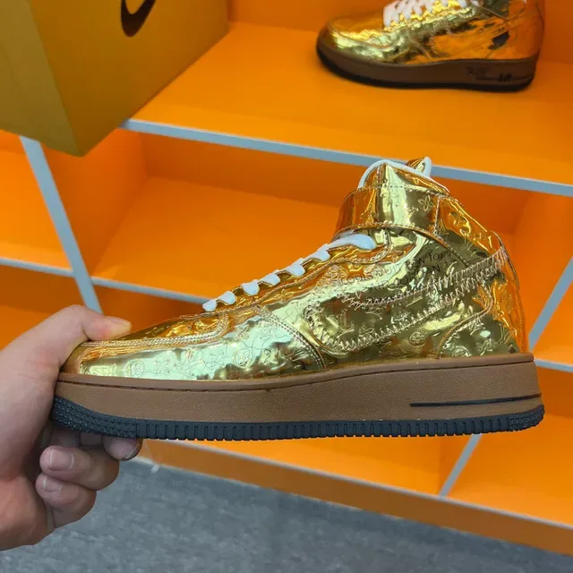 Nike Air Force 1 High Metallic Gold Monogram Lifestyle Sneakers 2