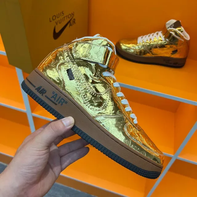 Nike Air Force 1 High Metallic Gold Monogram Lifestyle Sneakers 4