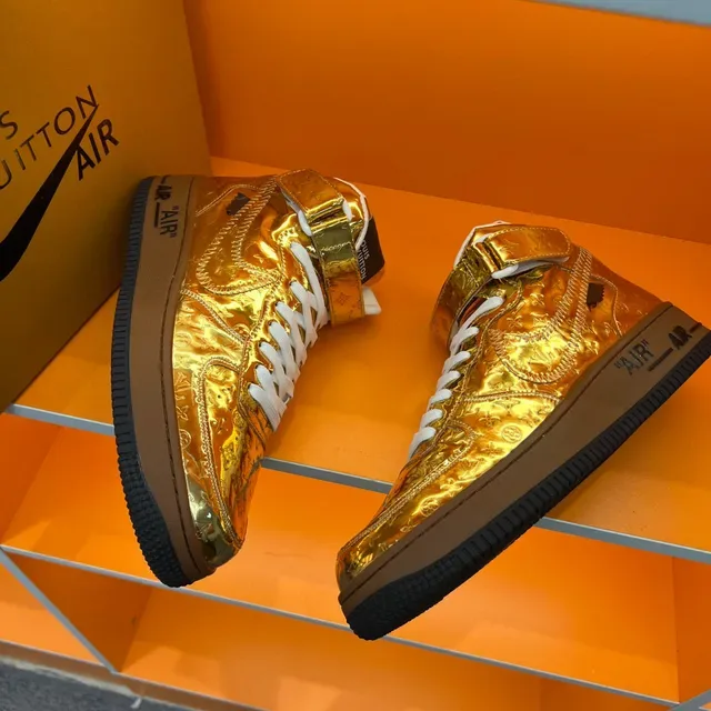 Nike Air Force 1 High Metallic Gold Monogram Lifestyle Sneakers 5