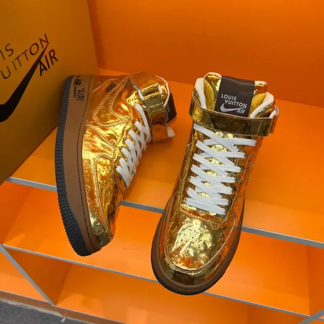 Nike Air Force 1 High Metallic Gold Monogram Lifestyle Sneakers 6