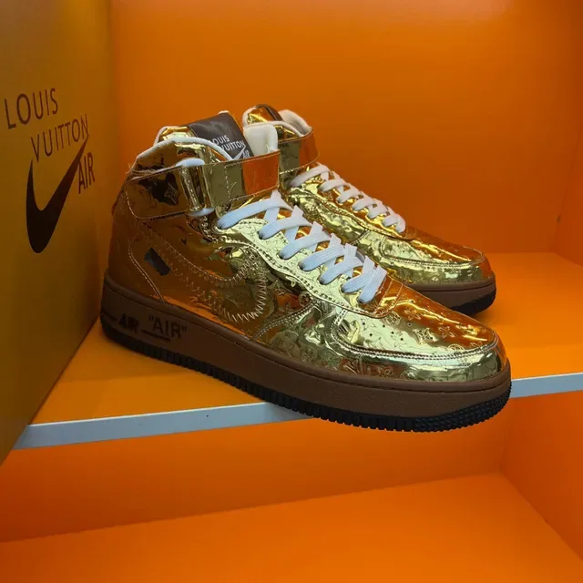 Nike Air Force 1 High Metallic Gold Monogram Lifestyle Sneakers 7