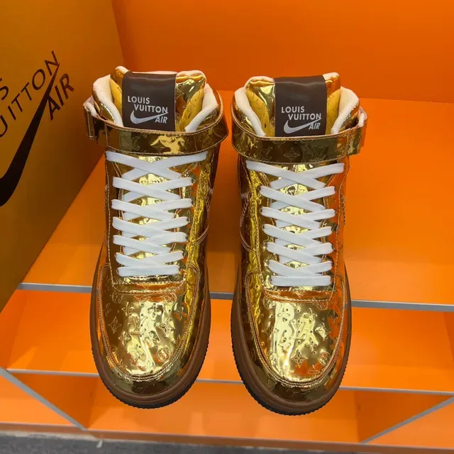 Nike Air Force 1 High Metallic Gold Monogram Lifestyle Sneakers 8