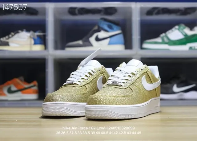 Nike Air Force 1 Low Glitter Gold Lifestyle Sneakers 5