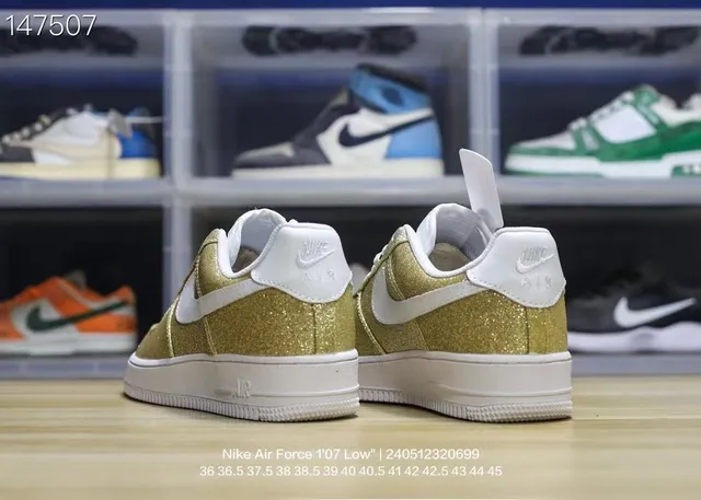 Nike Air Force 1 Low Glitter Gold Lifestyle Sneakers 6
