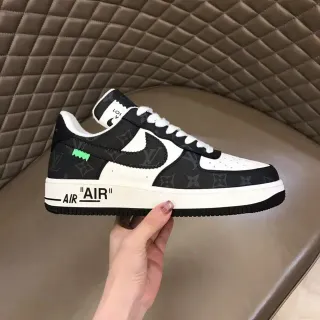Nike Air Force 1 Monogram Print Black White Green Lifestyle Sneakers