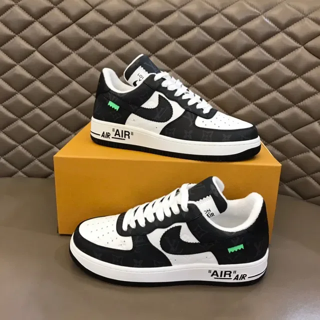 Nike Air Force 1 Monogram Print Black White Green Lifestyle Sneakers 8