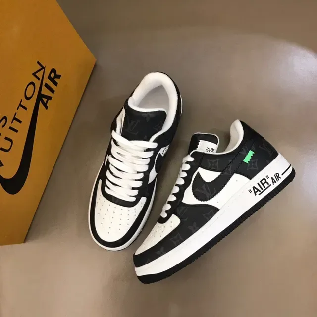Nike Air Force 1 Monogram Print Black White Green Lifestyle Sneakers 9