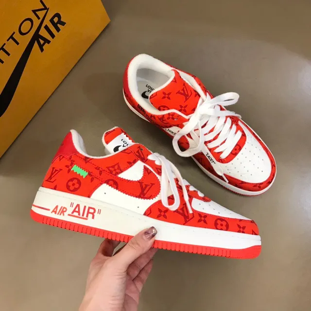 Nike Air Force 1 Red Monogram Print Lifestyle Sneakers 6