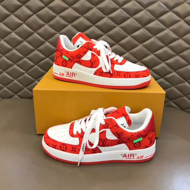Nike Air Force 1 Red Monogram Print Lifestyle Sneakers 7