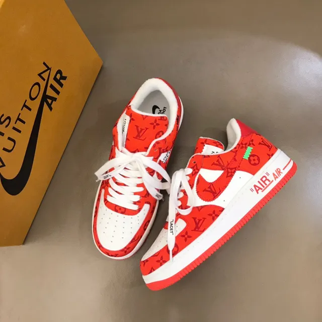 Nike Air Force 1 Red Monogram Print Lifestyle Sneakers 8