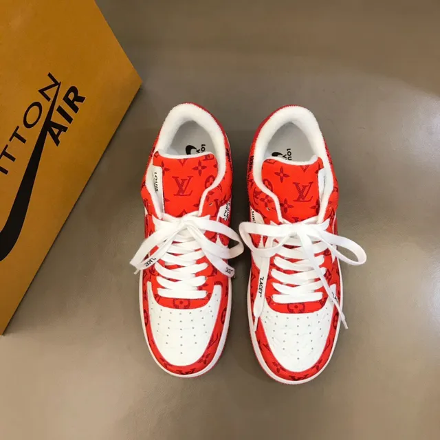 Nike Air Force 1 Red Monogram Print Lifestyle Sneakers 9
