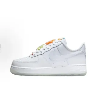 Nike Air Force 1 White Multicolor Leather Upper Perforated Toe Box Lifestyle Sneakers