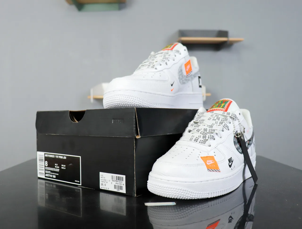Nike Air Force 1 White Orange Black Text Tape Lifestyle Sneakers 9