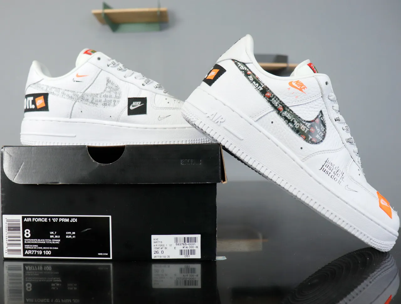 Nike Air Force 1 White Orange Black Text Tape Lifestyle Sneakers 10