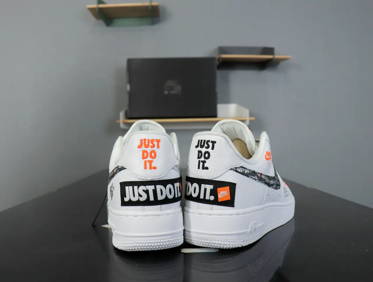 Nike Air Force 1 White Orange Black Text Tape Lifestyle Sneakers 11