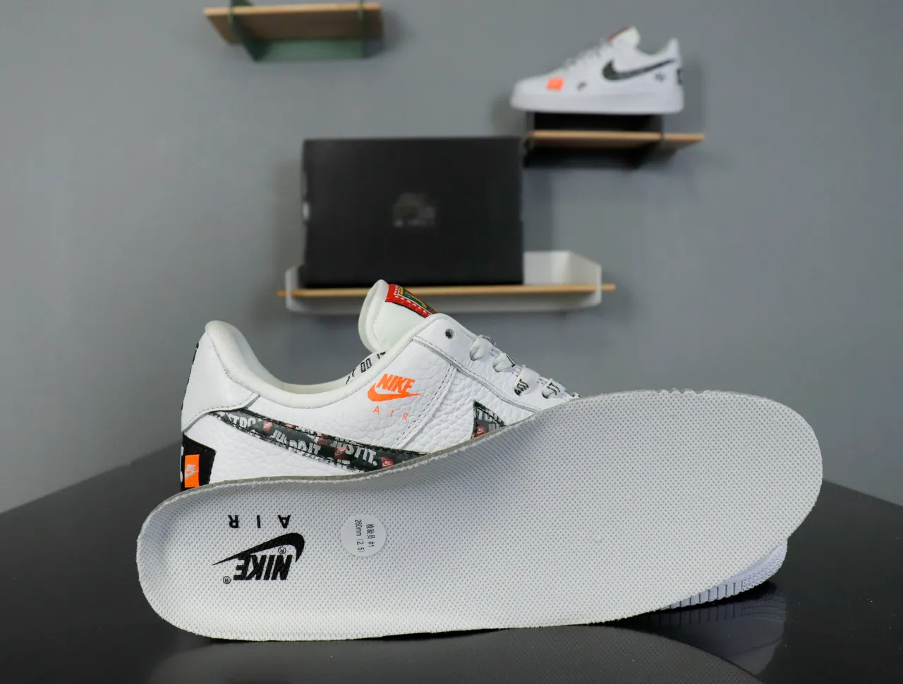 Nike Air Force 1 White Orange Black Text Tape Lifestyle Sneakers 15