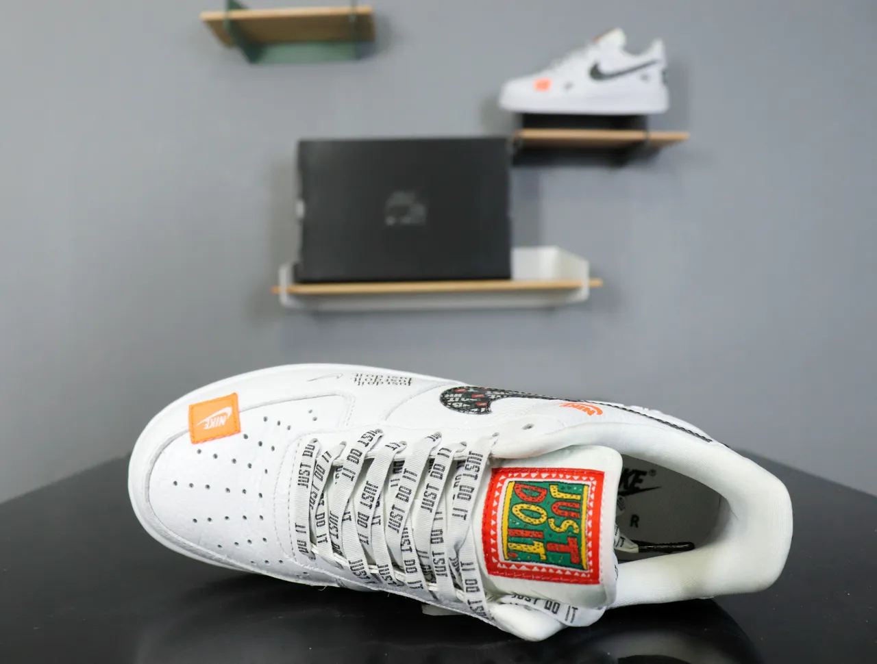 Nike Air Force 1 White Orange Black Text Tape Lifestyle Sneakers 19