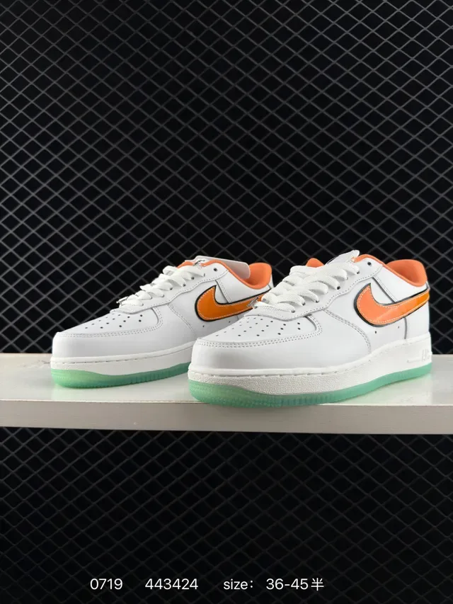 Nike Air Force 1 White Orange Green Lifestyle Sneakers 2