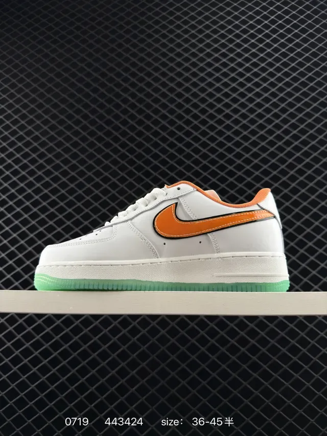 Nike Air Force 1 White Orange Green Lifestyle Sneakers 5