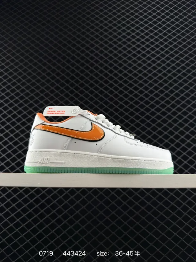 Nike Air Force 1 White Orange Green Lifestyle Sneakers 6