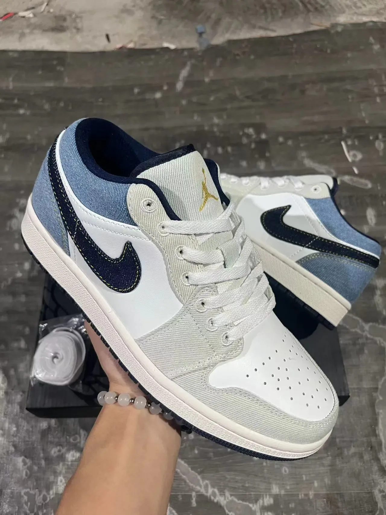 Nike Air Jordan 1 Low Denim Paneled Lifestyle Sneakers 2