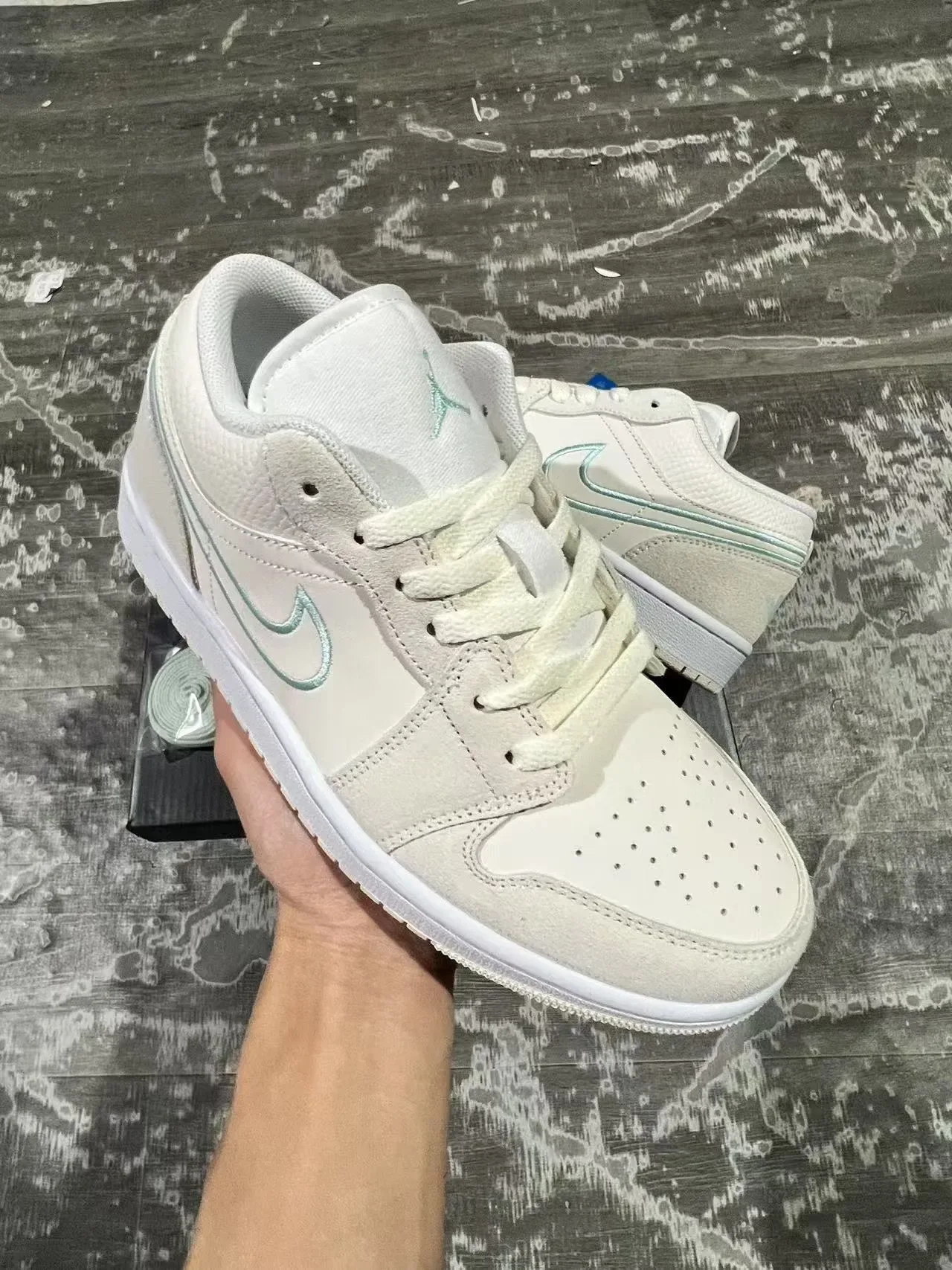 Nike Air Jordan 1 Low Off-White Mint Embroidered Lifestyle Sneakers 2