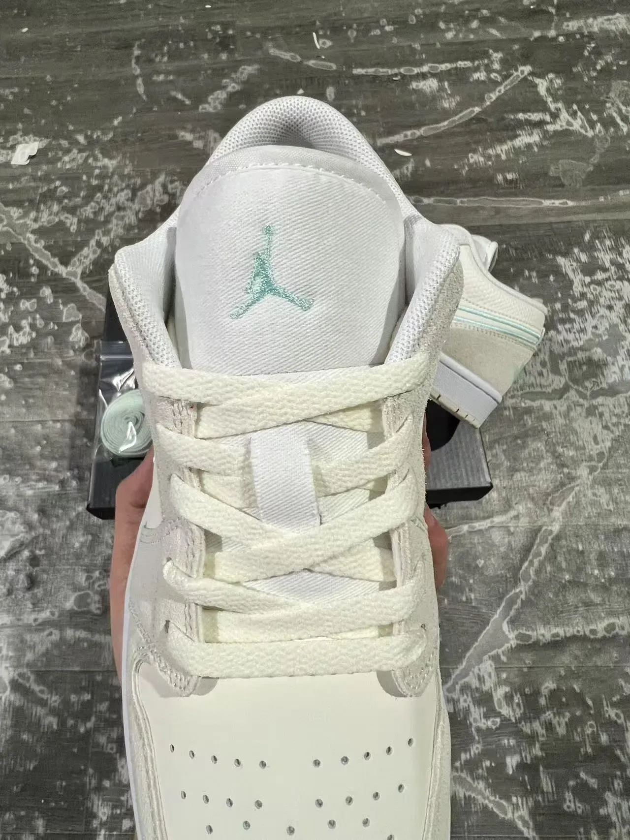 Nike Air Jordan 1 Low Off-White Mint Embroidered Lifestyle Sneakers 4