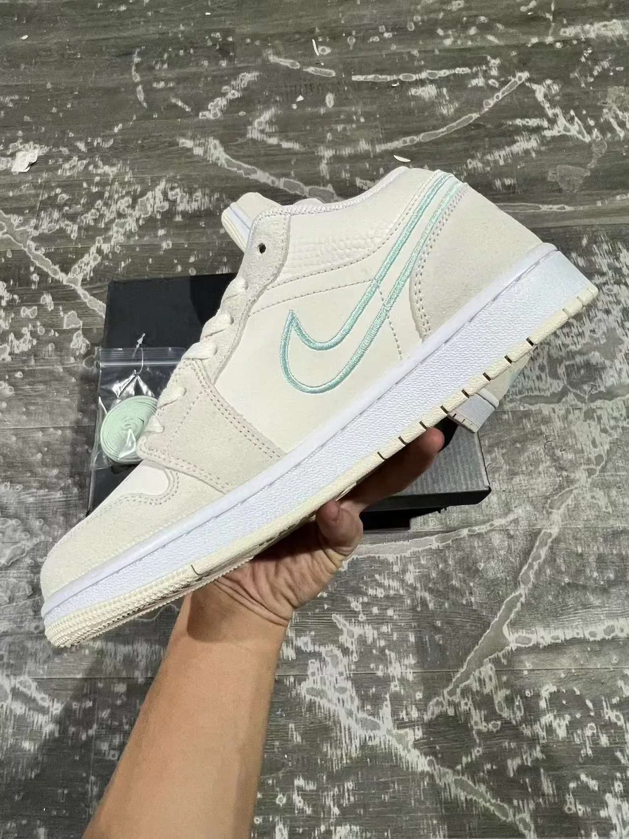 Nike Air Jordan 1 Low Off-White Mint Embroidered Lifestyle Sneakers 5