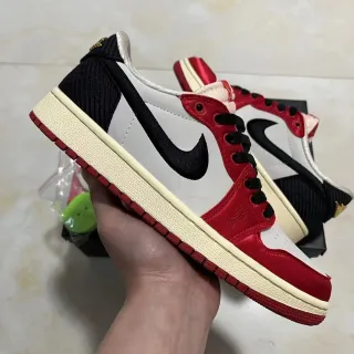 Nike Air Jordan 1 Red White Black Satin Lifestyle Sneakers