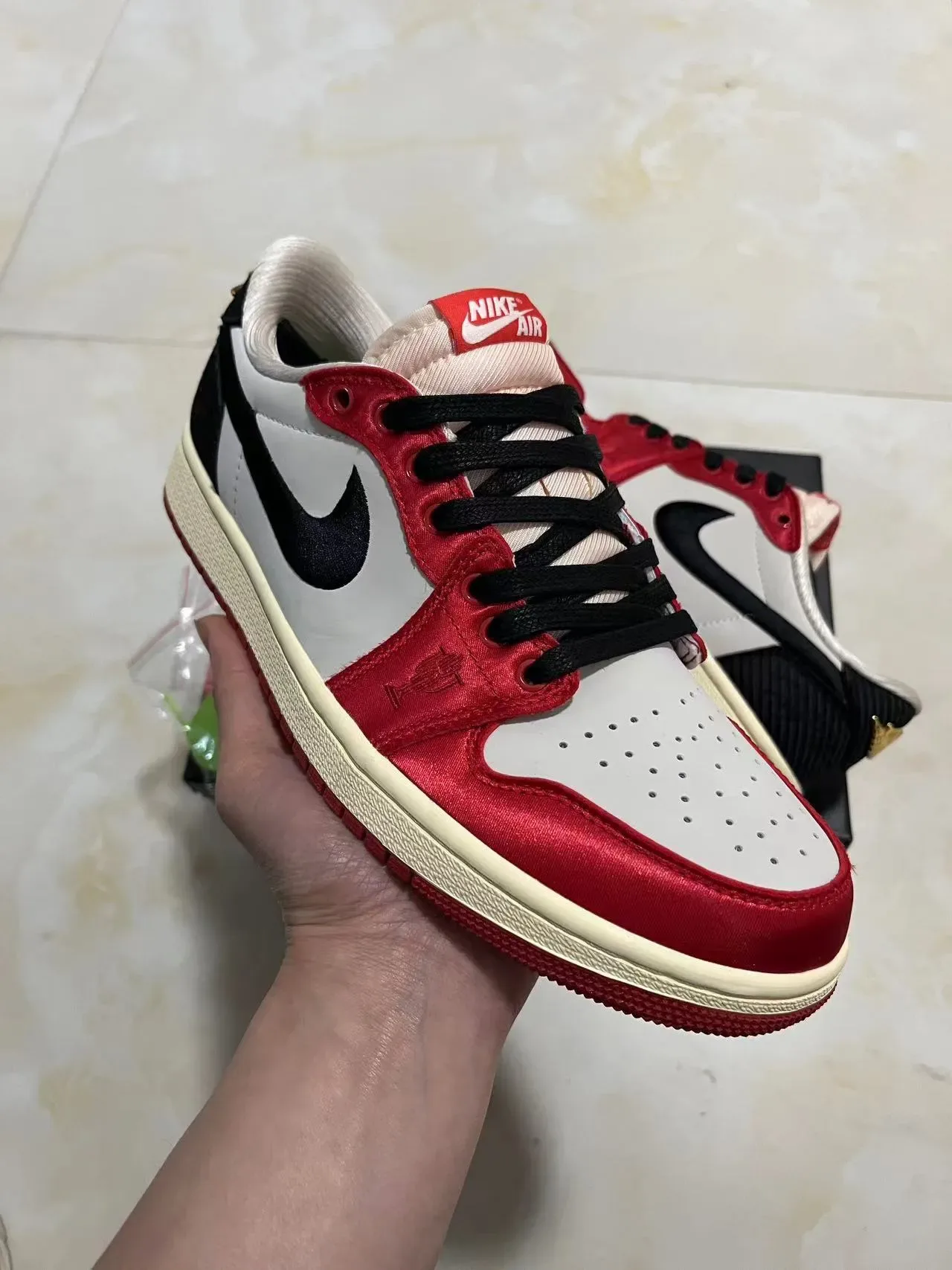 Nike Air Jordan 1 Red White Black Satin Lifestyle Sneakers 2