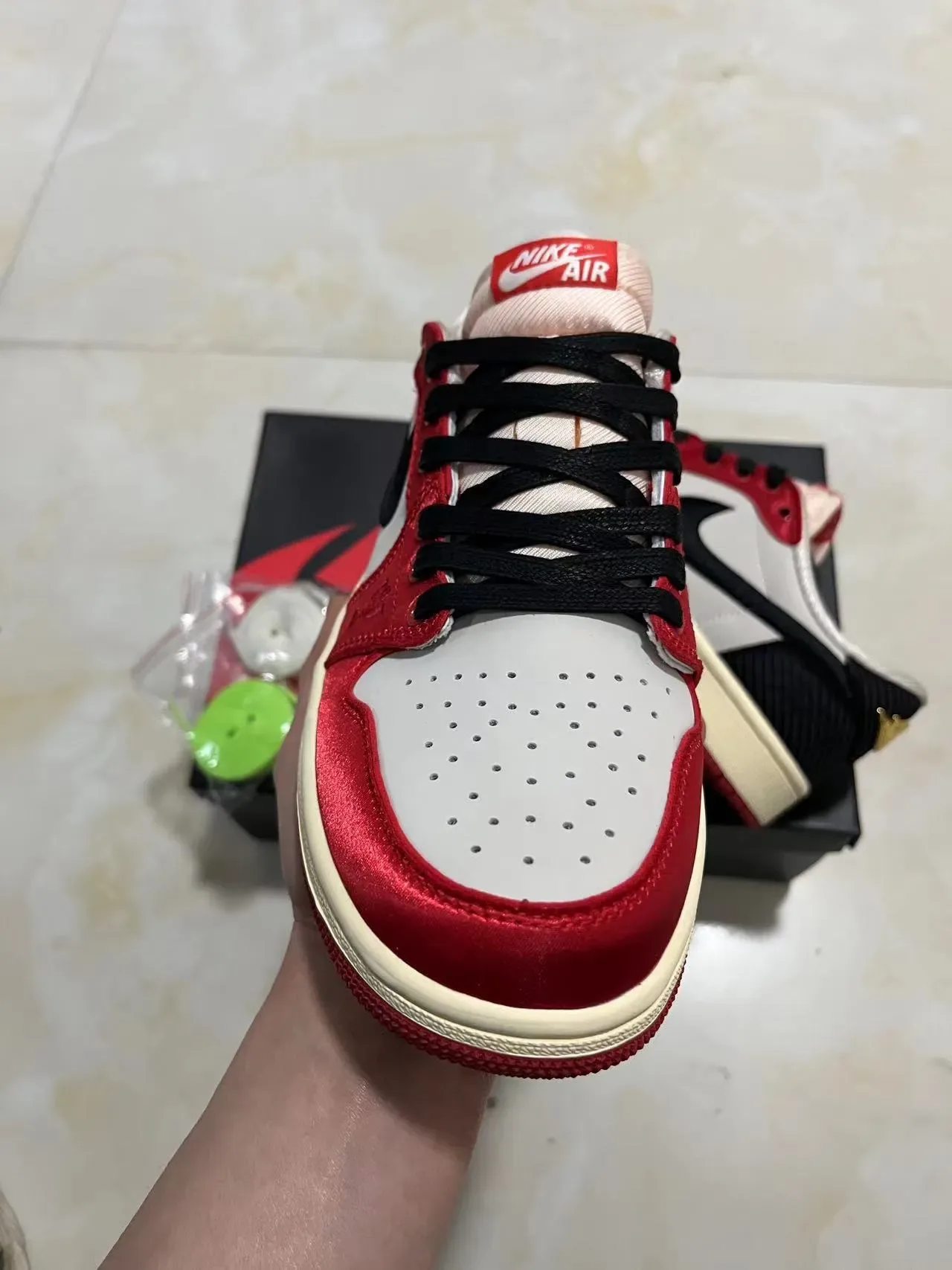 Nike Air Jordan 1 Red White Black Satin Lifestyle Sneakers 3