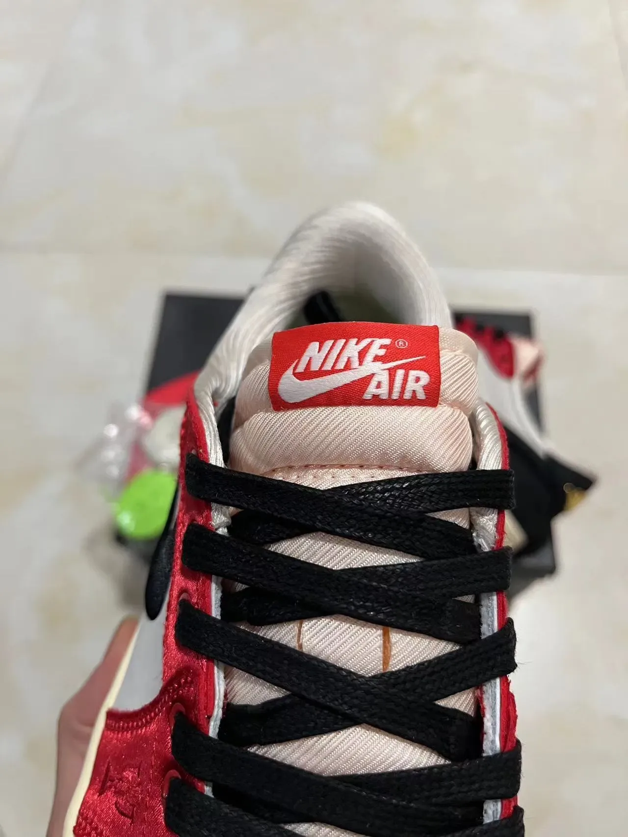 Nike Air Jordan 1 Red White Black Satin Lifestyle Sneakers 4