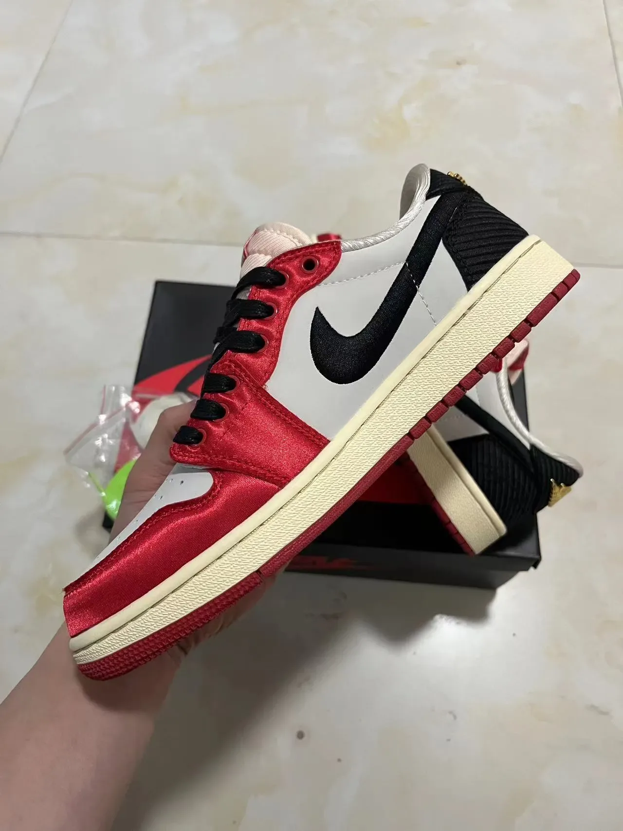 Nike Air Jordan 1 Red White Black Satin Lifestyle Sneakers 5