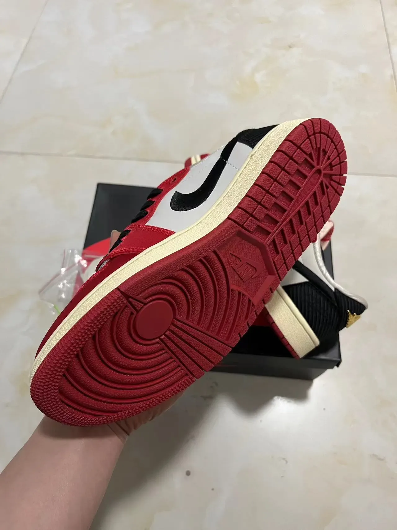 Nike Air Jordan 1 Red White Black Satin Lifestyle Sneakers 6