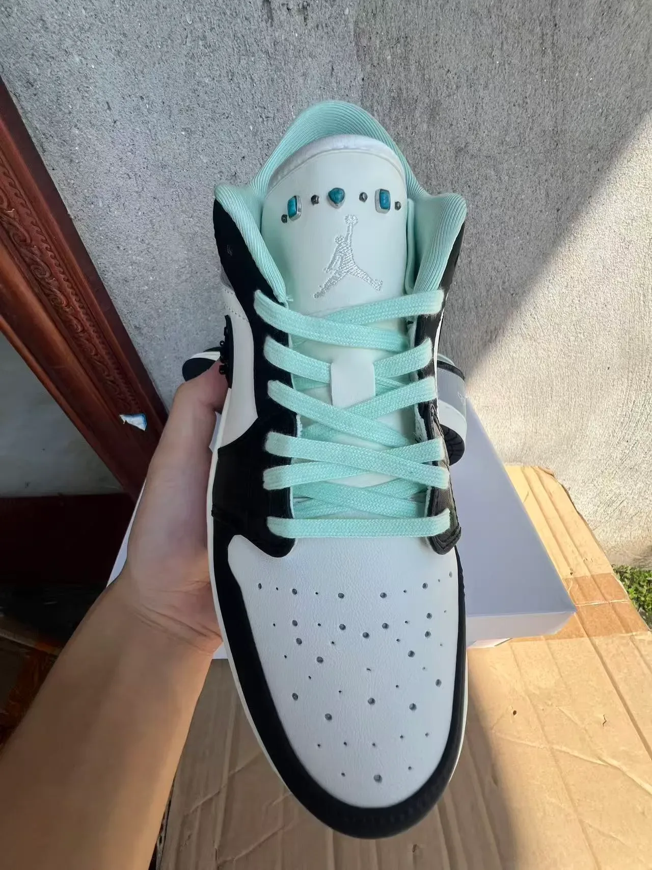 Nike Air Jordan 1 White Gray Black Mint Green Lifestyle Sneakers 3