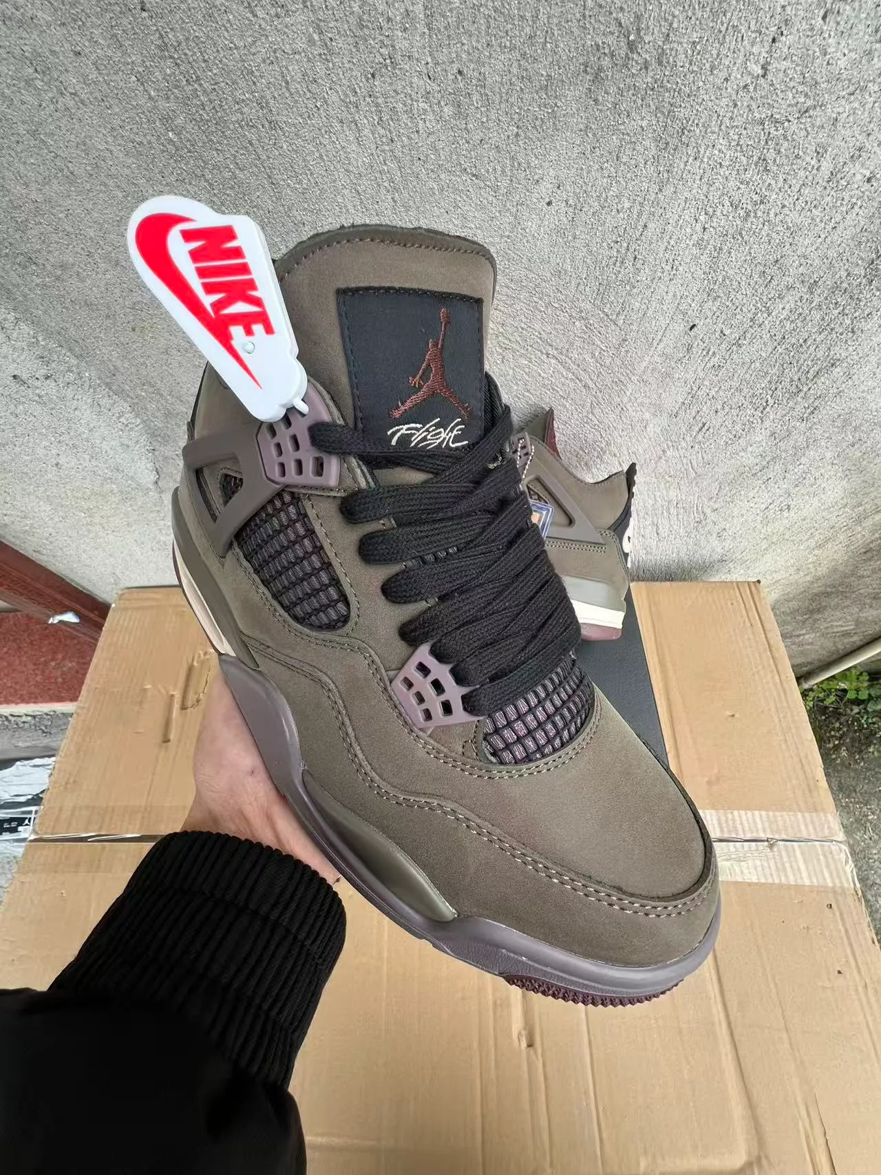 Nike Air Jordan 4 Olive Green Suede Basketball Shoes 2