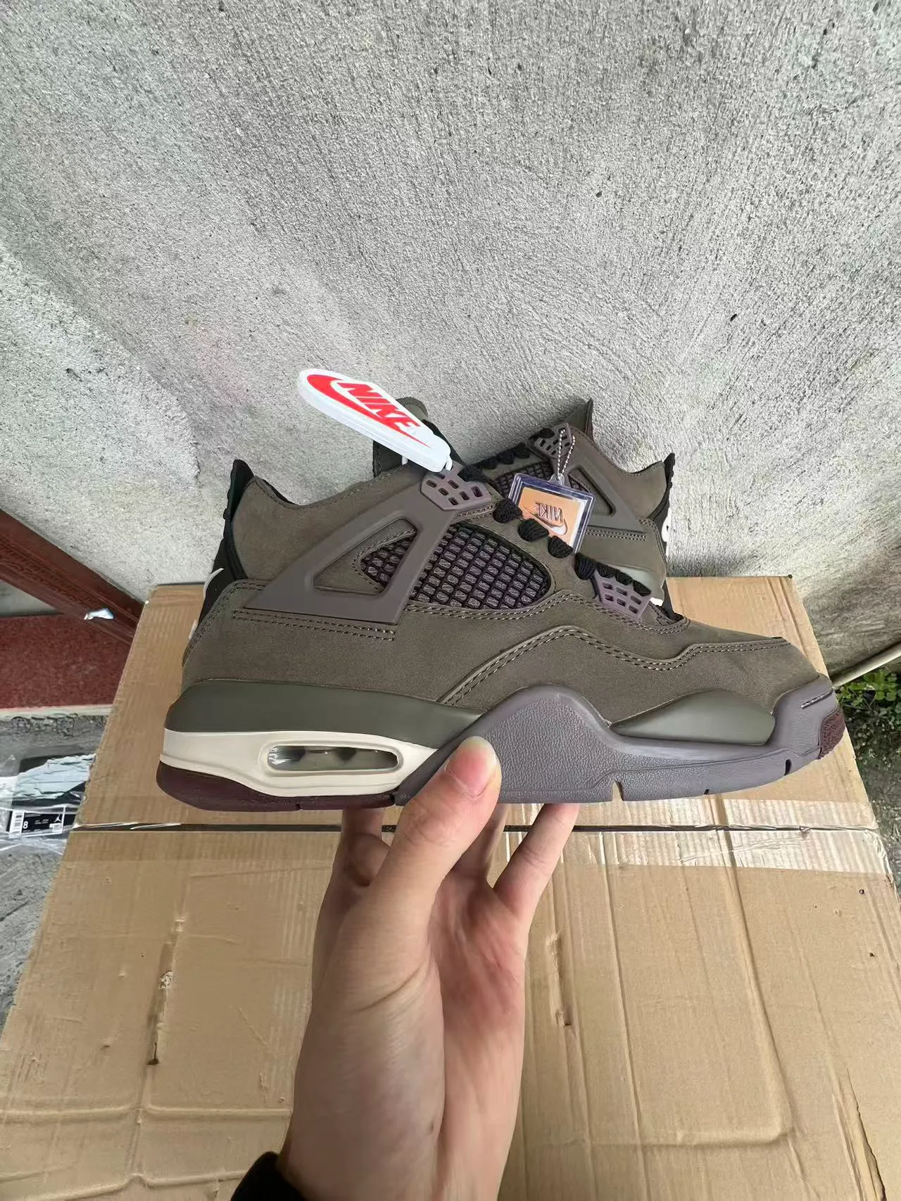 Nike Air Jordan 4 Olive Green Suede Basketball Shoes 7