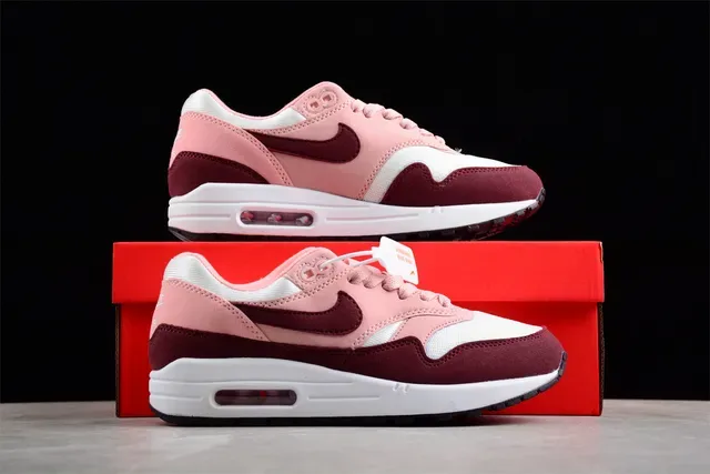 Nike Air Max 1 Pink Burgundy White Lifestyle Sneakers 15