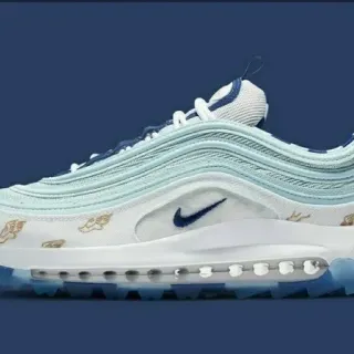 Nike Air Max 97 Light Blue White Navy Gold Embroidered Lifestyle Sneakers