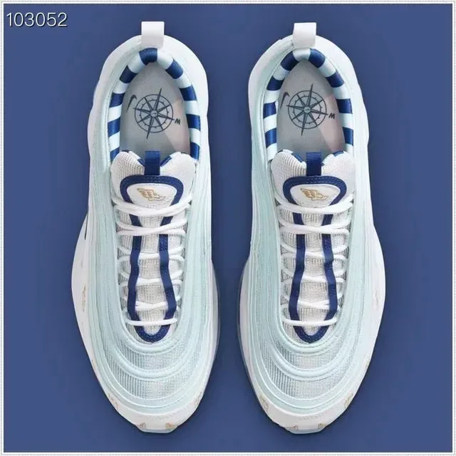 Nike Air Max 97 Light Blue White Navy Gold Embroidered Lifestyle Sneakers 4