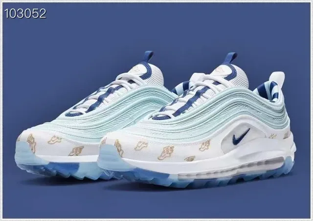 Nike Air Max 97 Light Blue White Navy Gold Embroidered Lifestyle Sneakers 5