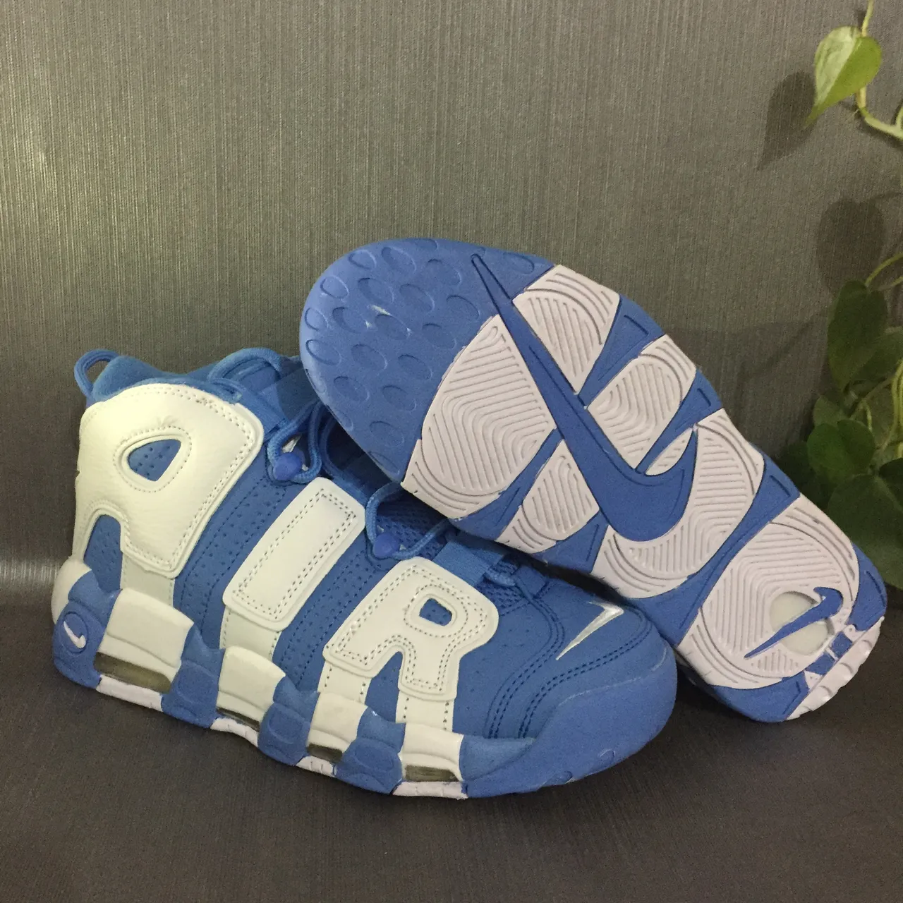 Nike Air More Uptempo White and Royal Blue Basketball Shoes 2