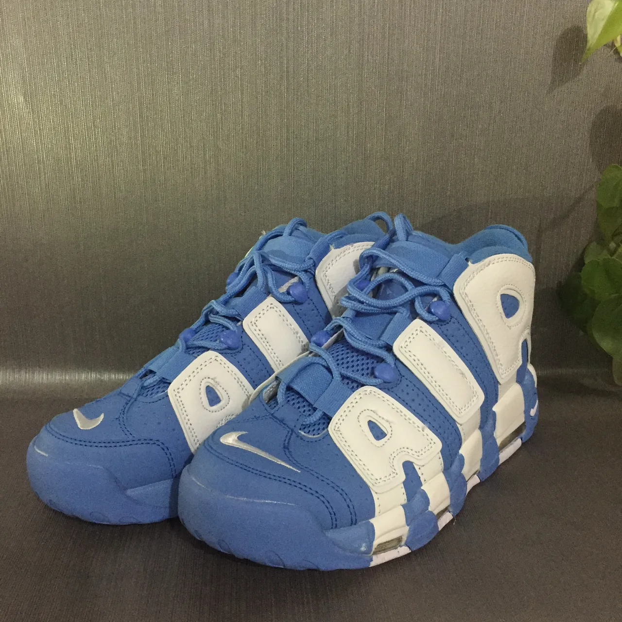 Nike Air More Uptempo White and Royal Blue Basketball Shoes 4